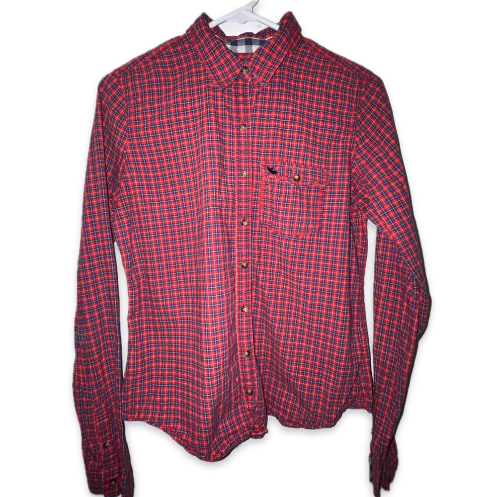 ABERCROMBIE & FITCH WOMENS RED & BLUE CHECKERED BUTTON DOWN SHIRT SIZE MEDIUM